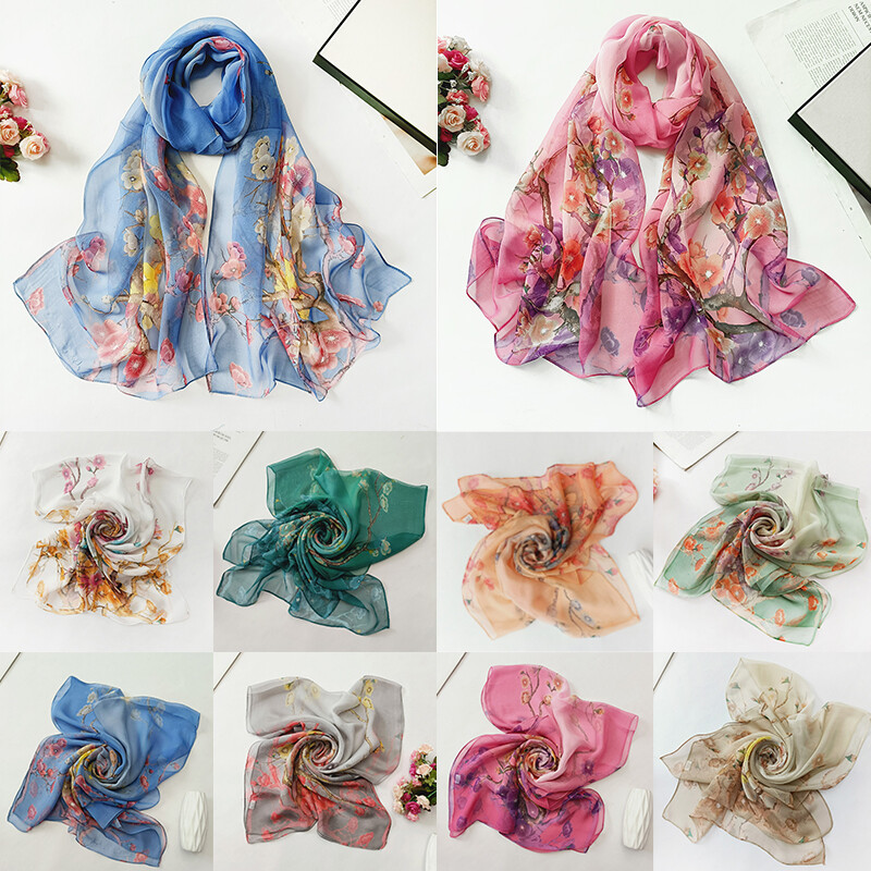 Women's Long Soft Chiffon Scarf Print Sheer Neack Wrap Shawl Large Stole Scarves