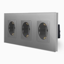 Steckdose 3 Fach Schuko Kombisteckdose Unterputz Glas Grau Luxus-Time