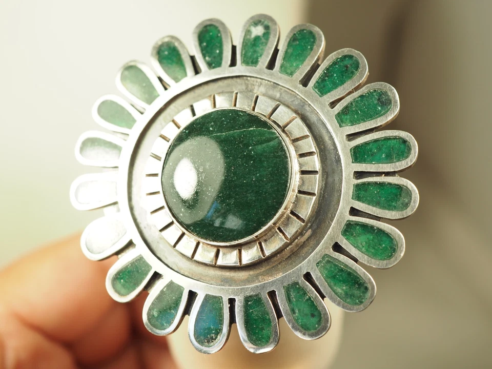 GROSSE BROCHE PENDENTIF ARGENT MASSIF NAVAJO LARGE SILVER BROOCH TONO CECILIO - Imagen 3 de 4