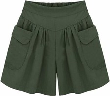 Women's Casual Summer Elastic Waist Wide Leg Shorts Culottes with Pockets S XXL