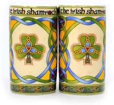 Irish Ceramic Salt and Pepper Shaker Set of 2 Shamrock Celtic Design 8cm High