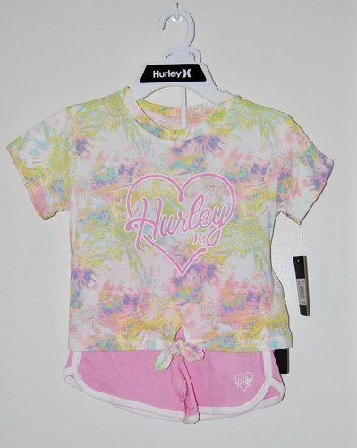 NWT & Minor Flaw Hurley Little Girls Pink Tie Dye 2pc Tie Front Short Set 5