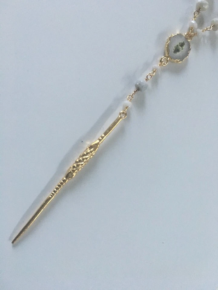 Chan Luu NWT Sterling Silver 18ktGp White Mix Semiprecious Necklace W/dagger  - Image 3 of 4