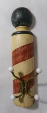 Vintage Folk Art Wood Barber Pole Coat Rack