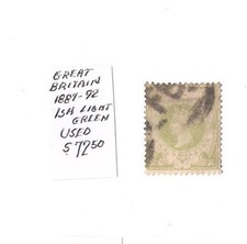 1887-1892 GREAT BRITAIN 1 SHILLING Light Green Stamp Sc#122 (Scans) Free Ship
