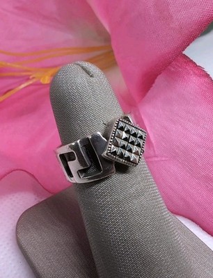 Vintage griechischer Schlüssel Cut-Out Design Stempel Sterlingsilber Bandring-Größe 6,5