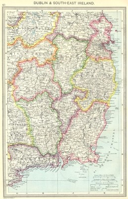 IRLAND. Dublin und Südostirland 1907 alte antike Vintage Karte Plan Chart