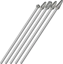 5Pcs Long Carbide Burr Set 1/4" Shank Total L 6.2" Die Grinder Bits Rotary Rasp 