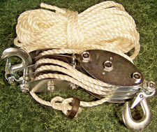 2 Ton Rope Hoist with 2 Hooks and Safety Clips Dual 4 wheel Pulley Blocks 65 ft