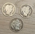 1907-O 1911-P- 1914-D 90% Silver Barber Dime Lot of 3 coins grading  G or Better