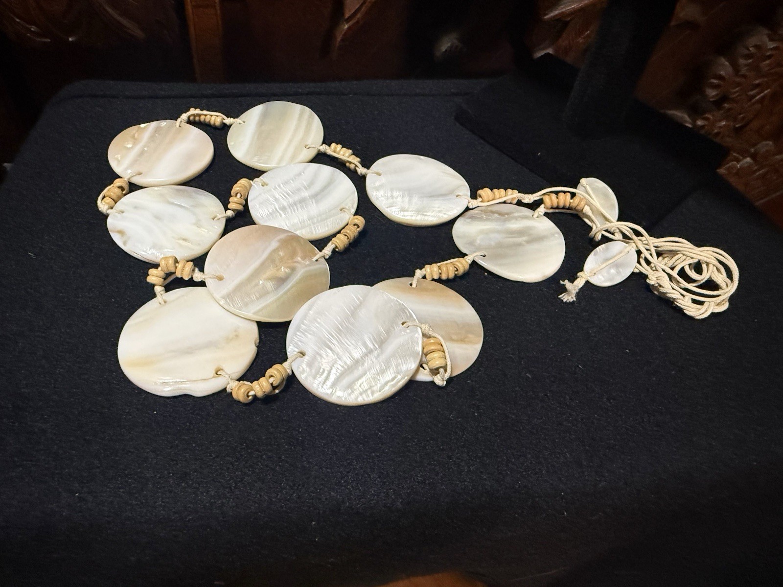 Mother of Pearl/Abalone Shell Disc Beaded Statement Cord Tie Belt