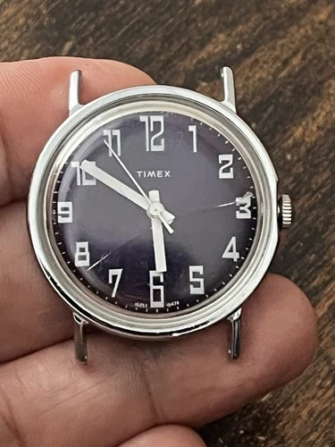 Vintage Timex Mercury Men's Watch Manual Wind 34mm Purple Dial Runs Collectible