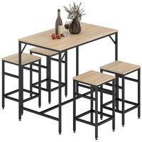Bartisch-Set Stehtisch Mit 4 Barhockern 5-Teiliges Tischset Stahl Eiche