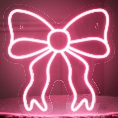 Pink Bow Decor Bow LED Neon Sign Bedroom Women Room Neon Light Sign Coquette ...