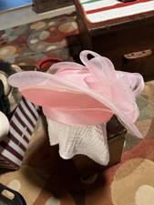 Vintage Pink Church Hat Organza Bow Lace Trim Dress Tea Party Formal Derby