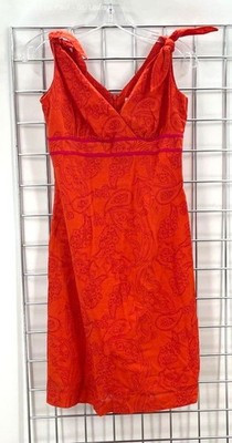 Lilly Pulitzer Womens Dress Embroidered Orange Paisley Sleeveless A Line Size 6