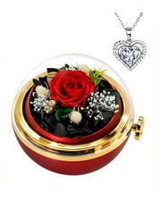 Birthday Gifts for Women Preserved Real Rose with Necklace Red 