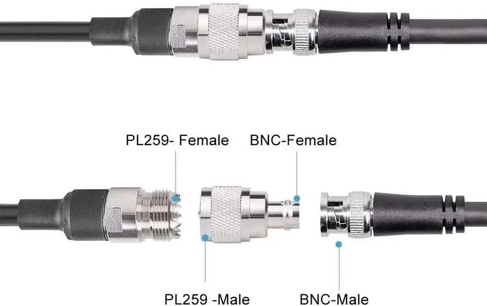2pcs coaxial Coax Adapter BNC Female to UHF Male PL-259 PL259 - Image 4 of 4