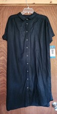 Well Worn Women’s Linen Blend Casual Pockets Dress Black Size Large Short Sleeve