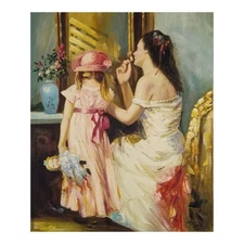 Square Hand Painted Oil on Canvas 50x60 CM Made in Italy Woman Mirror