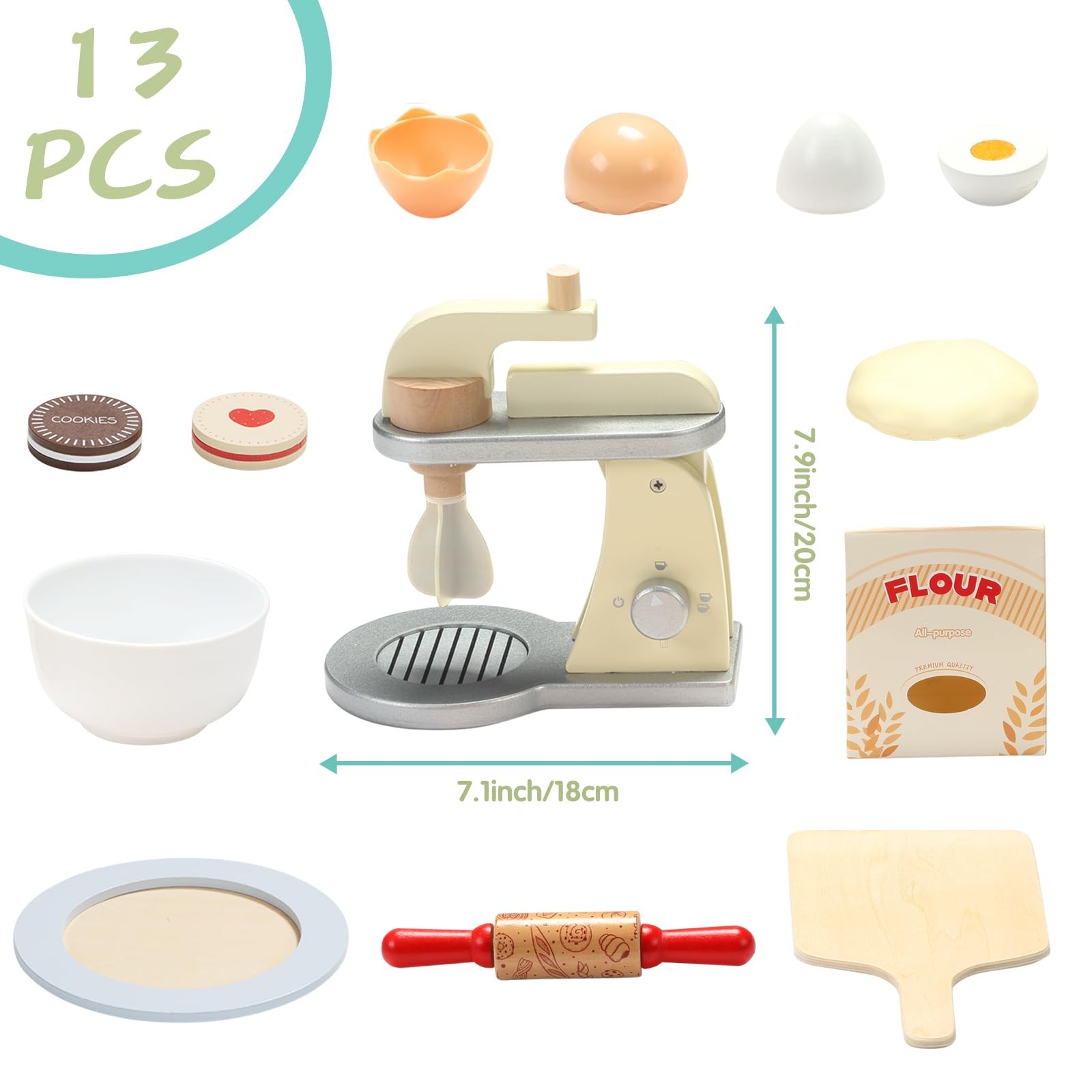 Wooden Toy Mixer, Kids Play Kitchen Accessories, Pretend Play Toy Blender for