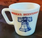 America’s Bicentennial 1776 1976 PYREX Milk Glass Mug Cup Flag Liberty Bell Vtg