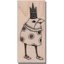 Sello de goma de madera, divertido arte pájaro con corona y zapatos, puntos rayas animal chico sm