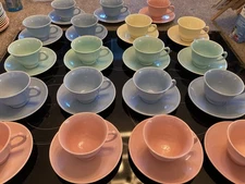 Vintage Lu-Ray Pastels Green Yellow Pink Blue Coffee Tea Cup & Saucer