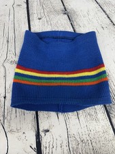 Vintage 70s Striped Blue Rainbow Smiley Neck Gaiter 100% Wool Ski Snow USA Made