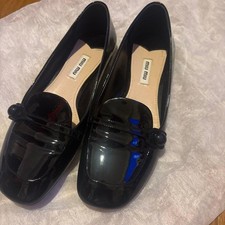 Miu Miu Flat Shoes Enamel Black Women's Size EU38/US8