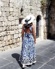 SALE!! ZARA NWT WOMAN SS24 PRINTED CROSSED MIDI DRESS ECRU / BLUE | 3315/229