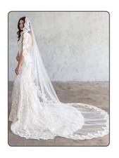 Cathedral Wedding Veil with Comb 1 Tier Lace Long Veils Lace Applique Veil