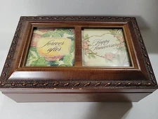Vtg Sanko Wood Musical Jewelry Box w/Picture Frame Anniversary Works! 