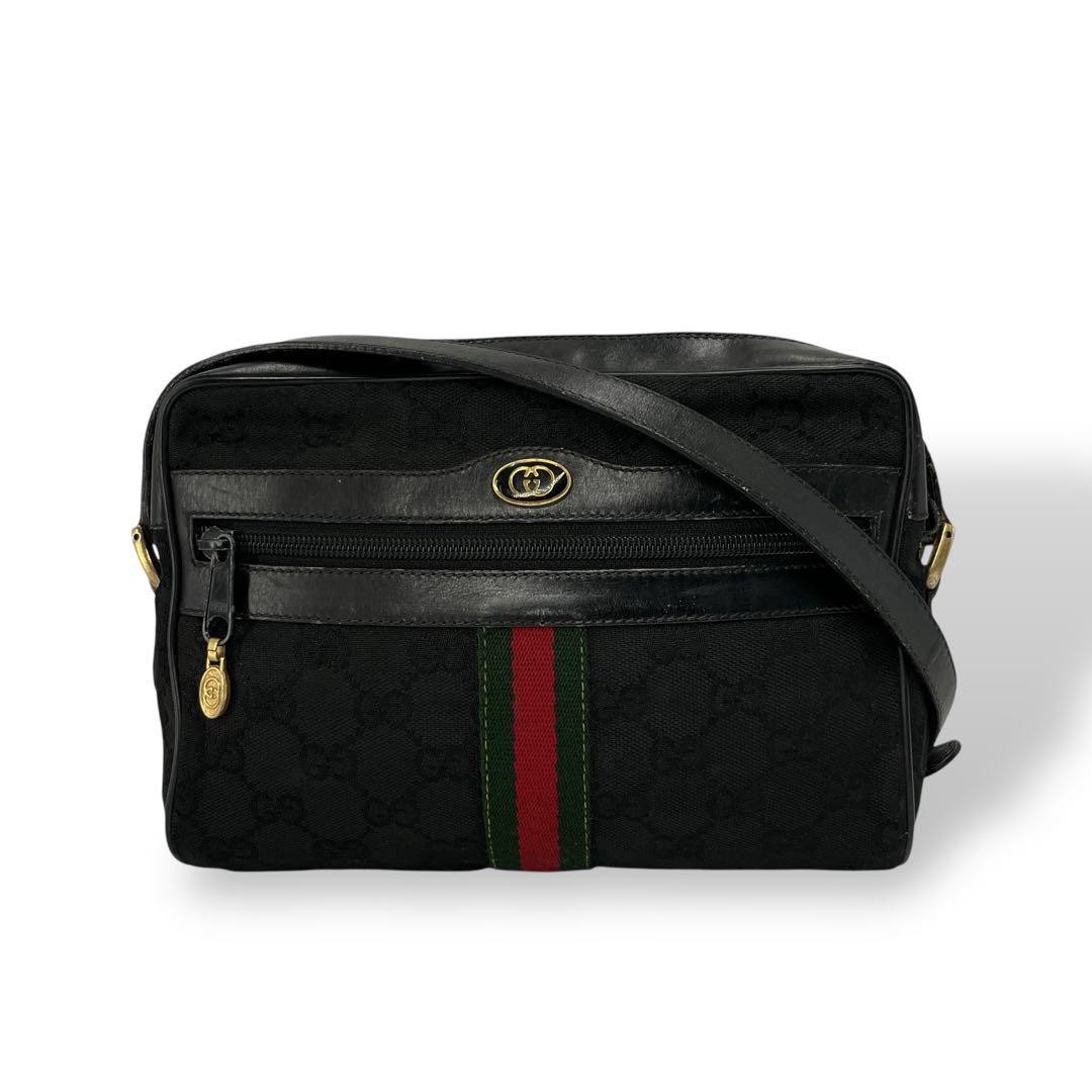 Gucci GG Canvas Sherry Line Black Shoulder Bag