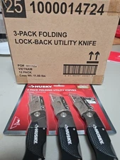 HUSKY 3 Folding Lock-Back Utility Knives, 12 Packs, 1000014724 New Sealed