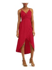 BAR III Womens Red Twist-front Spaghetti Strap Midi Party Hi-Lo Dress M