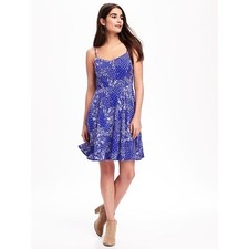 Old Navy Blue Floral Paisley Fit and Flare Size Large