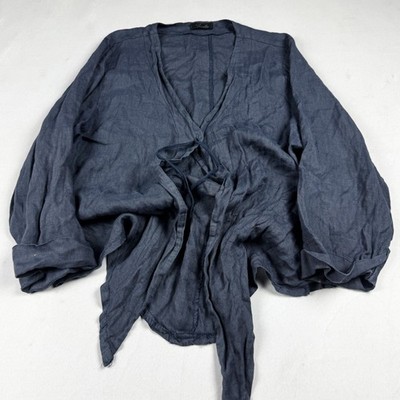 Italy Pure Linen Open Front Cardigan Blue Lightweight Boho Lagenlook Layering
