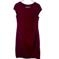 Lafayette 148 New York Cranberry Cap Sleeve Midi Dress Ruched Side SZ 6