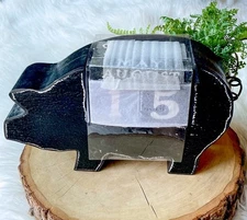 Farmhouse Pig Desk Calendar Wooden Primitive Black Wood Block Numbers Months NEW