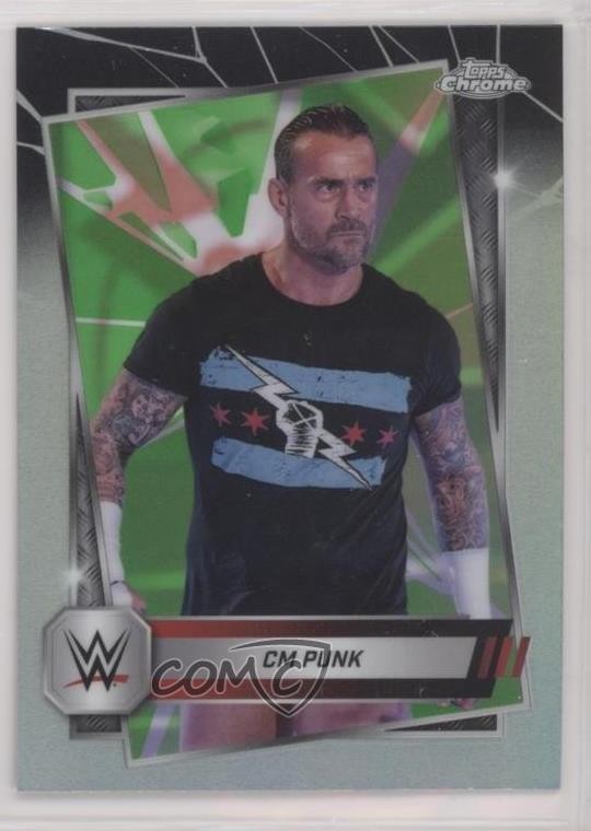 2025 Topps Chrome WWE Neon Green & Black Refractor CM Punk #98 00f3