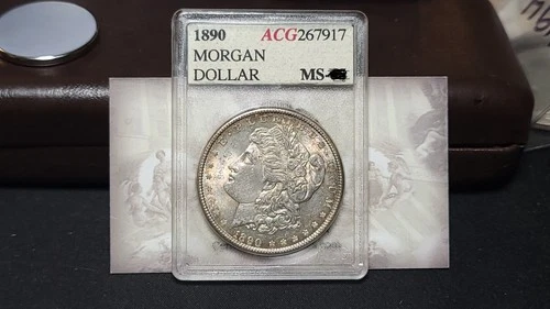 1890 P Morgan Silver Dollar $1 -Choice BU Old Accugrade Collectible Holder
