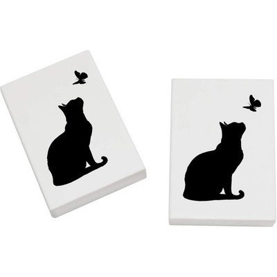 2 Radiergummis / Gummis ''Katze sitzend mit Schmetterlingssilhouette'' 45 mm (ER00049759)