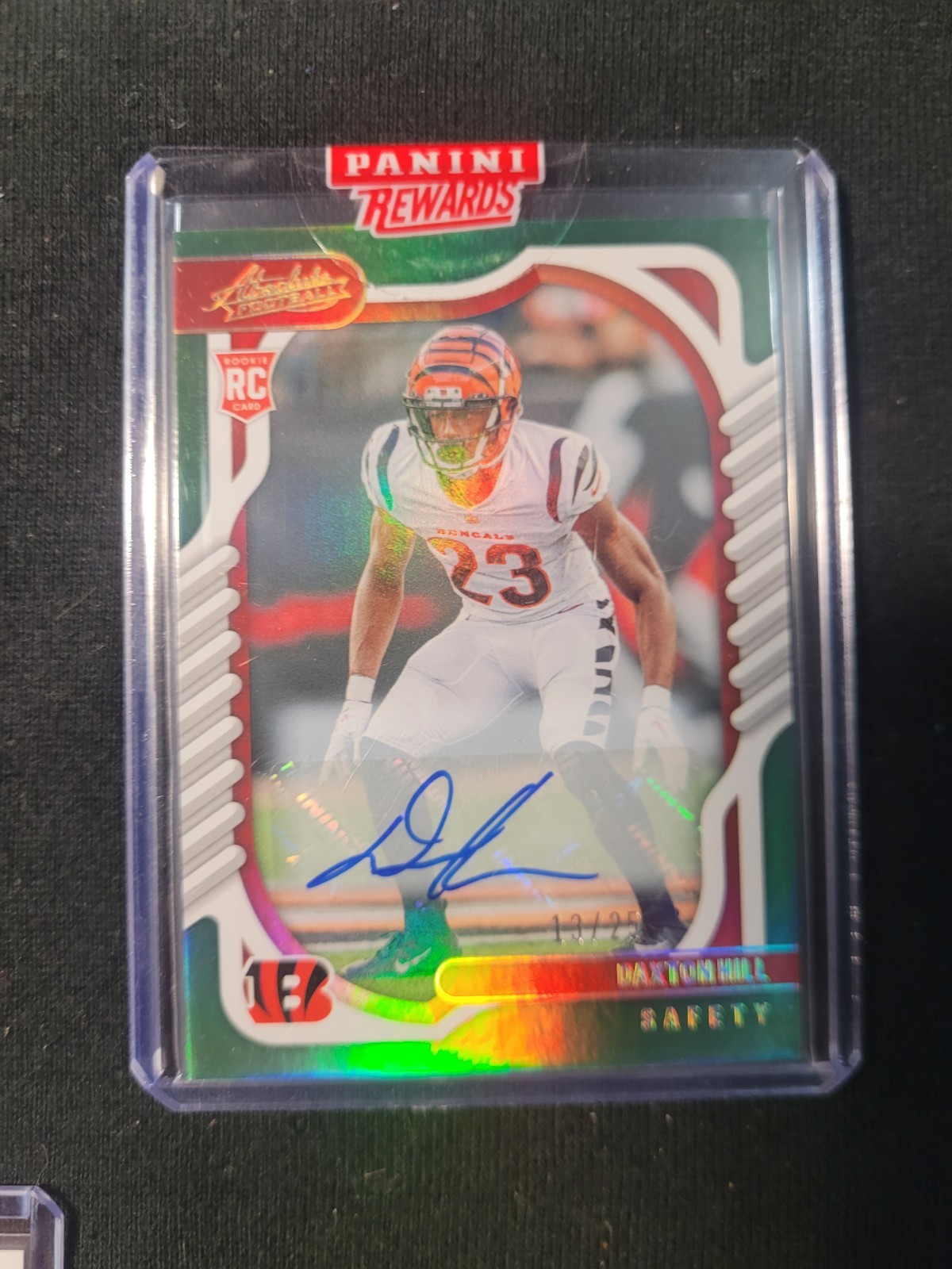 2022 Panini Absolute Daxton Hill Bengals RC Auto #’d/25 Green Rookie Card