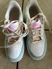 Nike Air Force 1 Low Unisex Kids Size 4 Leather Lace-Up White Mint Pink