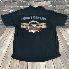 Tommy Bahama Silk Shirt Mens Large Black Barrel Blend Big Wave Cigar Embroidered