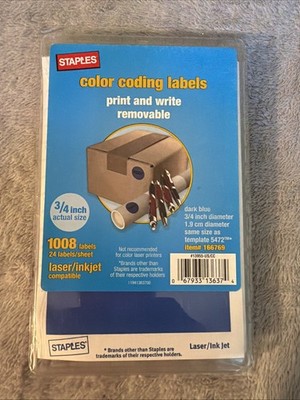 Staples Color Coding Circular Labels Print or Write Removable Dark Blue 3/4''