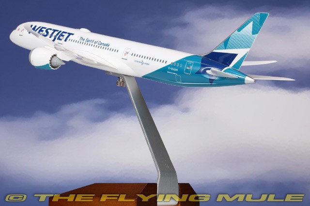 Skymarks 1:200 787-9 Dreamliner WestJet Airlines C-GUDH w/Wood Stand