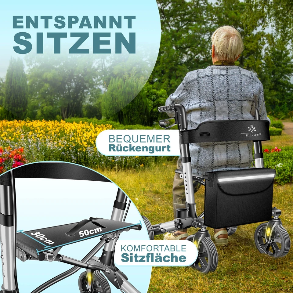 KESSER Alu Rollator klappbar Leichtgewichtsrollator Laufhilfe Gehhilfe Gehwagen - Bild 4 von 4