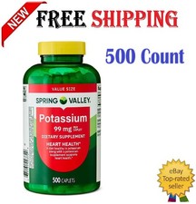 Spring Valley Potassium 99 mg Caplets, General Wellness Supplement, 500 Count